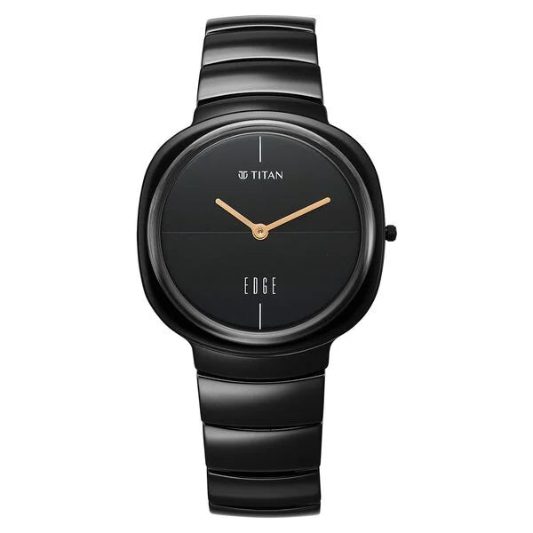 Titan Edge Squircle Slim Ceramic Strap Rich Black Dial Analog Unisex Watch