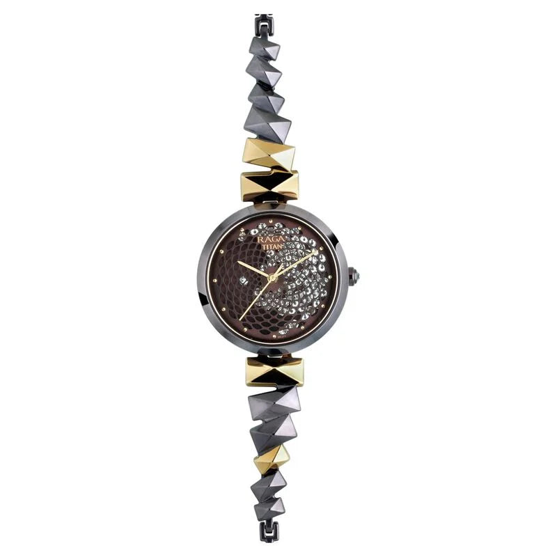 Titan Raga Facets Brown Dial Analog Stainless Steel Strap watch for Women