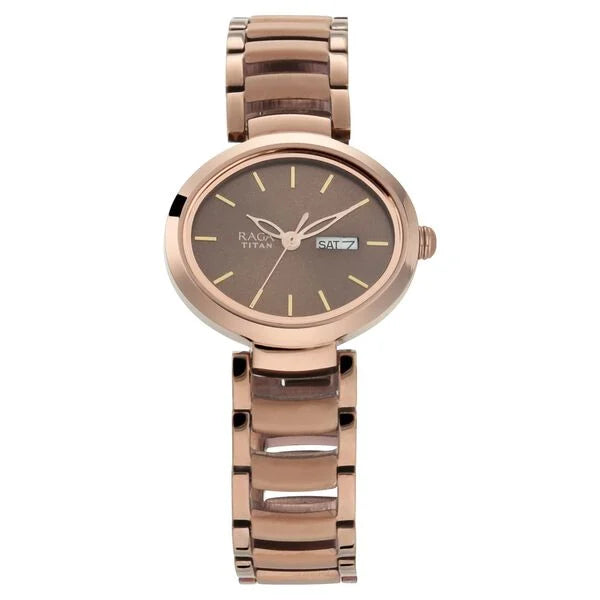 Titan Raga Viva Brown Dial Analog with Day and Date Metal Strap Watch for Women