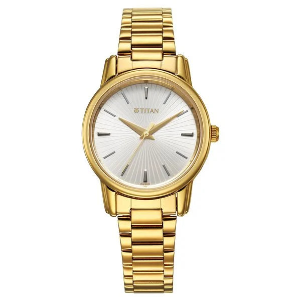 Titan Karishma Quartz Analog Silver Dial Golden Stainless Steel Strap Watch For Women