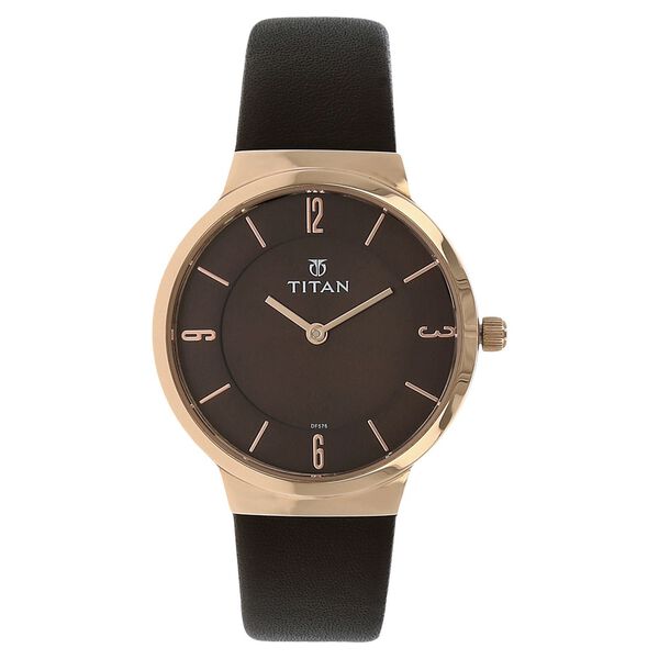 Titan Quartz Analog Brown Dial Leather Strap Watch for Women