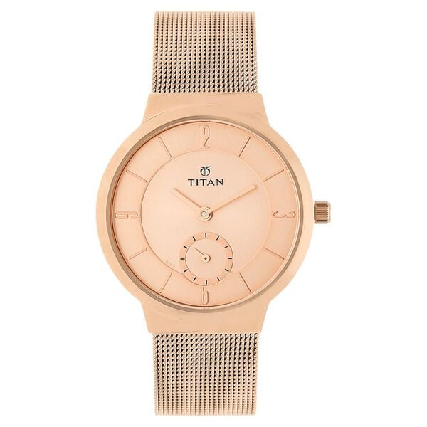 Titan Quartz Analog Rose Gold Dial Stainless Steel Strap Watch for Women