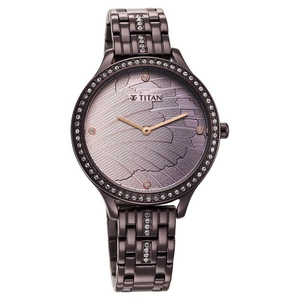 Titan Glitz Purple Dial Analog Stainless Steel Strap Watch for Women