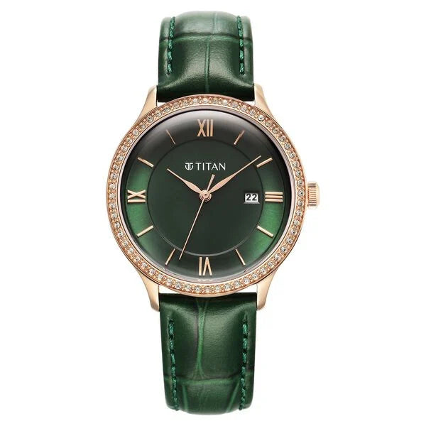 Shop Titan Bright Leathers Green Dial Analog with Date Leather