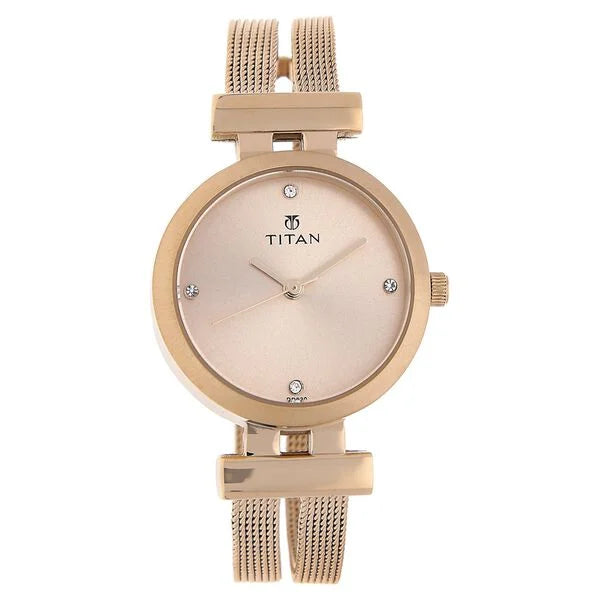 Titan Quartz Analog Rose Gold Dial Stainless Steel Strap Watch for Women