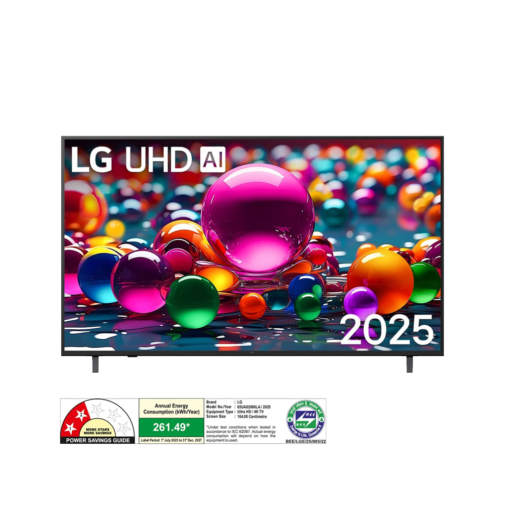 LG 164 cm (65) 4K UHD AI UA8200 Smart TV with α7 AI Processor Gen8, Filmmaker Mode with Dolby Atmos, 2025