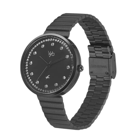 Fastrack Vyb Mirage Quartz Analog Black Dial Stainless Steel Strap Watch for Girls