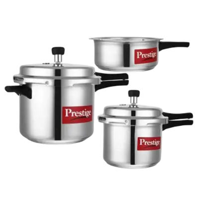 Prestige Popular Aluminium Staight Wall Outer Lid Pressure Cooker Combo, (2 + 3 + 5 Litres)
