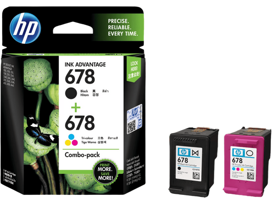 HP 678 2-pack Black/Tri-color Original Ink Advantage Cartridges