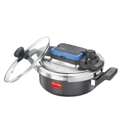 Prestige Svachh Flip-on Hard Anodised Gas and Induction Compatible Pressure Cooker with Glass Lid, (Black)