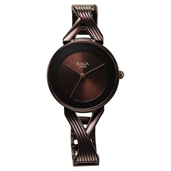 Titan Raga Chic Quartz Analog Brown Dial Metal Strap Watch for Women