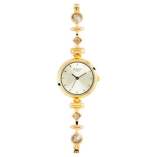 Titan Raga Facets Champagne Dial Analog Stainless Steel Strap Watch for Women