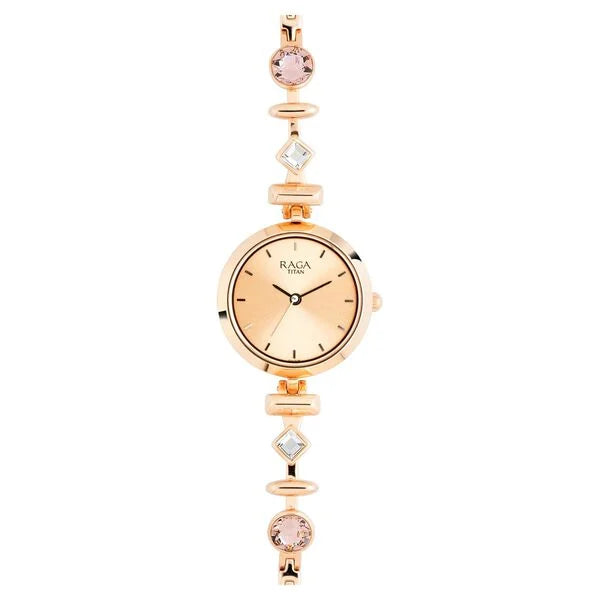 Titan Raga Facets Rose Gold Dial Women Watch With Stainless Steel Strap