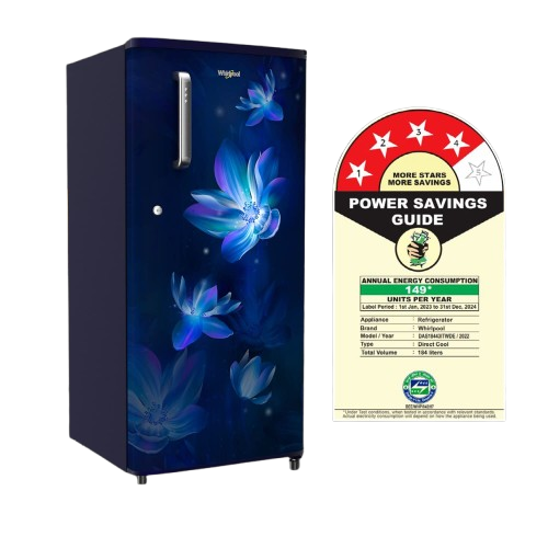 Whirlpool 184 L 4 Star Inverter Direct-Cool Single Door Refrigerator (205 WDE PRM 4SInv SAPPHIRE FLOWER RAIN-Z, Blue, 2023 Model)