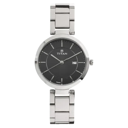 Titan Workwear Black Dial Analog with Day and Date Stainless Steel Strap watch for Women