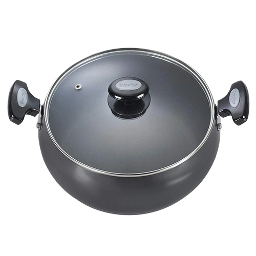 Prestige Hard Anodised Plus Gas and Induction Compatible Sauce Pan with Glass Lid, (Black)