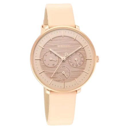 Titan Women's Svelte Rose gold: Multi-Function Watch with Leather Strap
