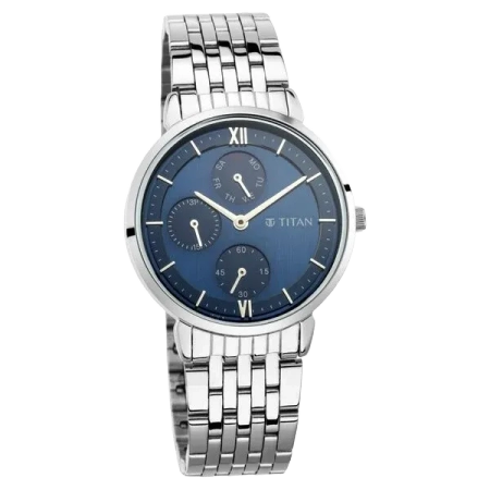 టైటాన్ ఉమెన్స్ రీగల్: రోమన్ న్యూమరల్ బ్లూ డయల్ &amp; మెటల్ స్ట్రాప్ వాచ్