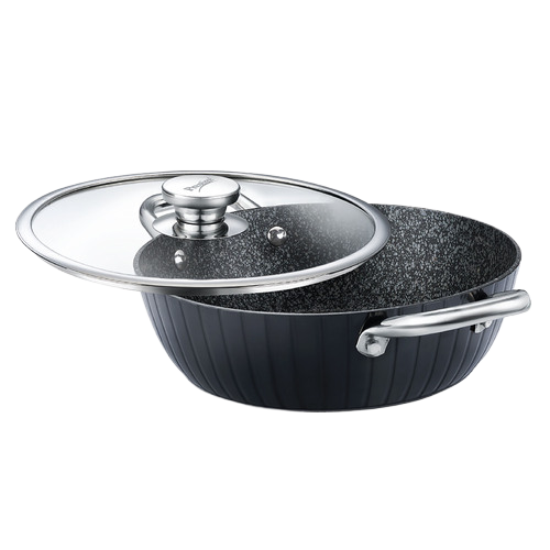 Prestige Durastone Hard Anodised 6 Layer Non-Stick Kadai with Glass Lid (Black)