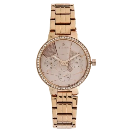 Titan Whimsy Rose Gold Dial Quartz Multifunction Stainless Steel Strap Watch for Women