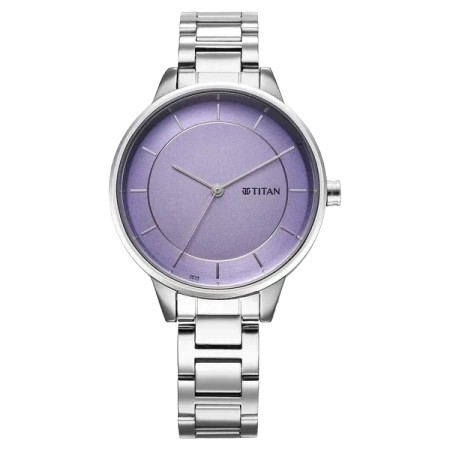 Titan Razzle Dazzle Quartz అనలాగ్ మావ్ డయల్ స్టెయిన్‌లెస్ స్టీల్ స్ట్రాప్ మహిళల కోసం చూడండి