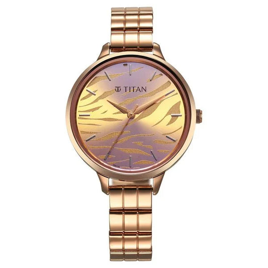Titan Secluded Quartz Analog Rose Gold Iridescent Dial Stainless Steel Strap Watch For Women