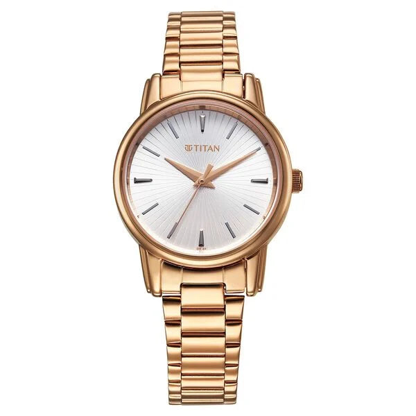 Titan Karishma Quartz Analog Silver Dial Rose Gold Stainless Steel Strap Watch For Women