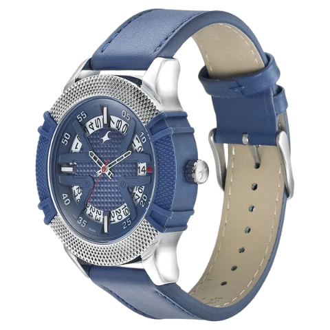 Fastrack Dial It Up Quartz Analog with Date Blue Dial Leather Strap Watch for Guys
