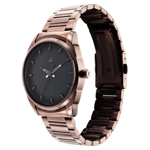 Fastrack Quartz Analog Black Dial Brown Stainless Steel Strap Watch for Guys