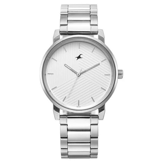 Fastrack Stunners White Dial Metal Strap Watch for Guys