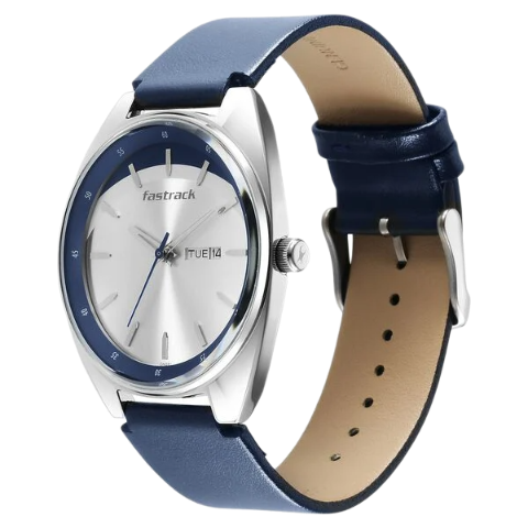 Fastrack Snob X Silver Dial Leather Strap Watch for Guys
