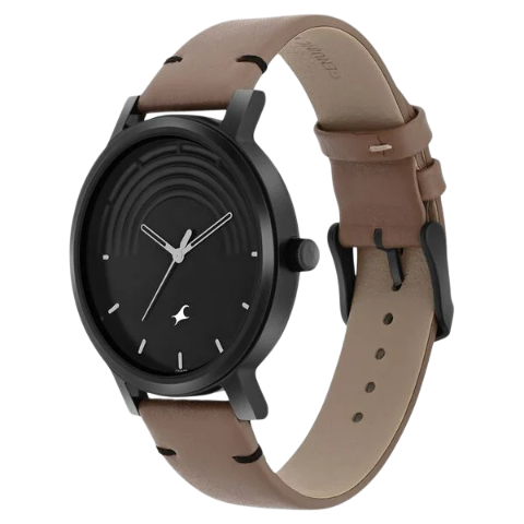 Fastrack Crush Quartz Analog Black Dial Leather Strap Watch for Guys