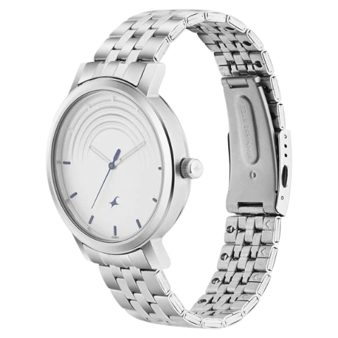 Fastrack Crush Quartz Analog White Dial Stainless Steel Strap Watch for Guys