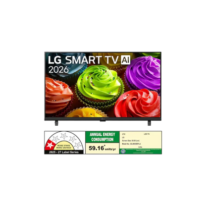 LG 32-Inch AI Smart LED TV | HD Ready 1366 × 768 Resolution | α5 AI Processor Gen9 | HDR10 Pro | webOS 26 | AI Sound Pro Virtual 9.1.2 | Google Cast | Wi-Fi | Bluetooth 5.3 | 2 HDMI Ports | 1 USB Port | LG ThinQ AI | 2026 Model