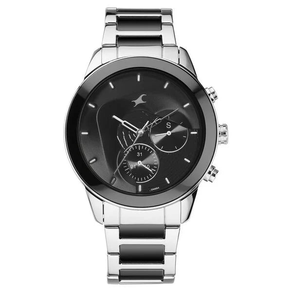 Fastrack Cerame Quartz Multifunction Black Dial Steel & Ceramic Strap Watch for Guys