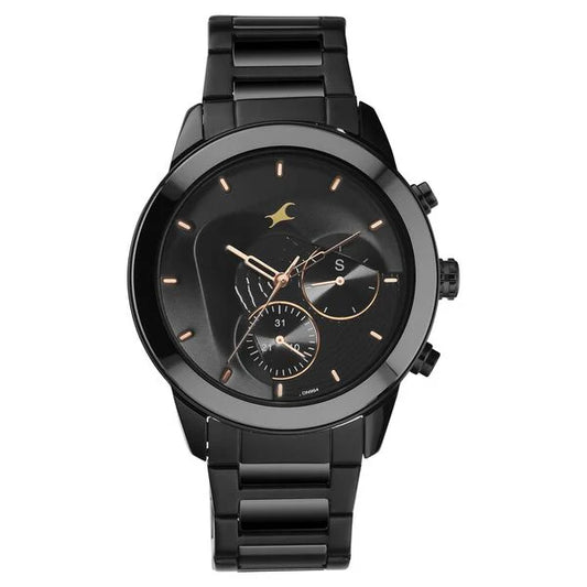 Fastrack Cerame Quartz Multifunction Black Dial Steel & Ceramic Strap Watch for Guys