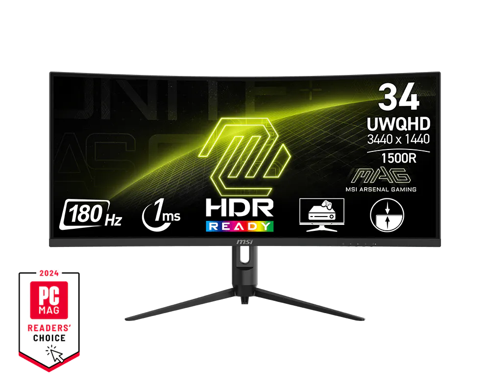 MSI MAG 342CQR E2 | 34-inch UWQHD 3440×1440 VA | 1500R Curved | 180Hz | 1ms MPRT | AMD FreeSync Premium | HDR Ready