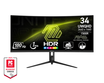 MSI MAG 342CQR E2 | 34-inch UWQHD 3440×1440 VA | 1500R Curved | 180Hz | 1ms MPRT | AMD FreeSync Premium | HDR Ready