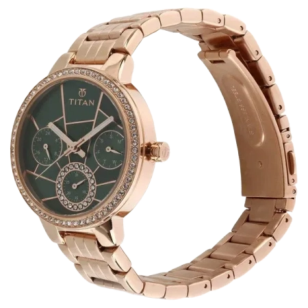 महिलाओं के लिए टाइटन व्हिम्सी ग्रीन डायल क्वार्ट्ज़ मल्टीफ़ंक्शन स्टेनलेस स्टील स्ट्रैप घड़ी