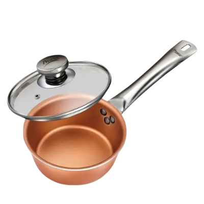 Prestige Cuprus Aluminium Gas and Induction Compatible Non-Stick Sauce Pan with Glass Lid, 16 cm, 1.1 L (Copper)