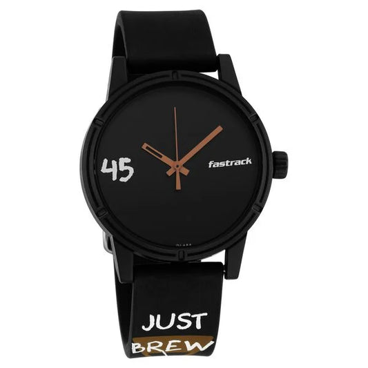 Fastrack Tees Quartz Analog Black Dial Silicone Strap Watch for Guys