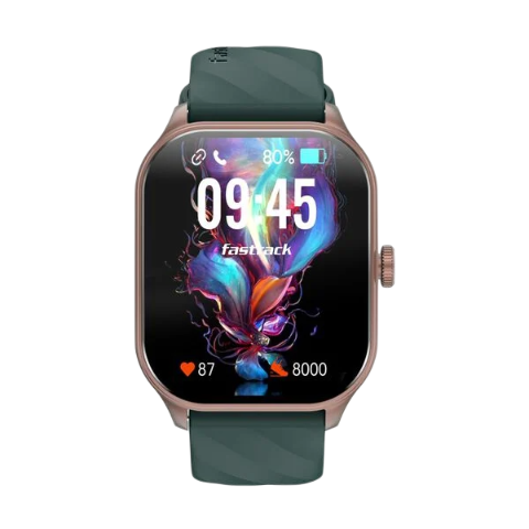 Fastrack Reflex Power|4.97 CM Super AMOLED Arched Display|410 x 502 Pixel Resolution|IP68 WR With Green Strap
