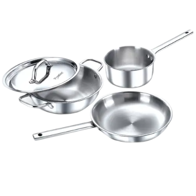 Prestige Tri-Ply Stainless Steel 3 Piece BYK Cookware Set| Fry Pan 24cm (1.7L), Kadai 24cm (2.7L) with SS Lid, Sauce Pan 16cm (1.5L)| Even Heat Distribution| Gas and Induction Compatible