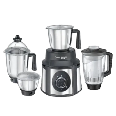 Prestige 1000 Watts Endura Mixer Grinder 4 Jars (3 Stainless Steel Jar + 1 Juicer Jar)| Sturdy Stainless Steel Body| Ball Bearing Pure Copper Motor| 4 Super Efficient Blades| Black and Silver