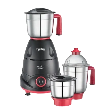 Prestige 750 Watts Regal Mixer Grinder with 3 Stainless Steel Jars| Appealing Design| Sturdy Handles| Red and Black