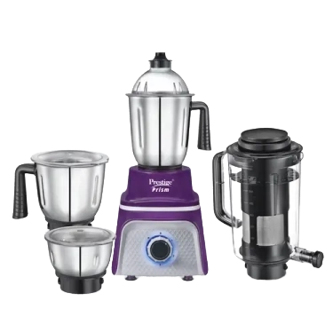 Prestige 750 Watts Prism Mixer Grinder with 4 Jars (3 Stainless Steel Jars + 1 Juicer Jar)| LED Power Indicator|Flow Breaker Design|Juicer Extractor Jar| Purple and White
