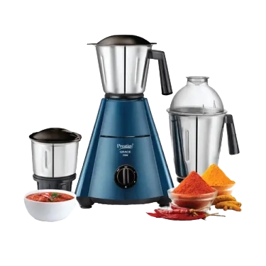 Prestige 750 Watts Grace Mixer Grinder with 3 Stainless Steel Jars|3 Super Efficient Blades|Sturdy Handles|Dome Shaped Lid|Blue & Black