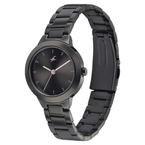 Fastrack Pulse Quartz Analog Black Dial Stainless Steel Strap Watch for Girls