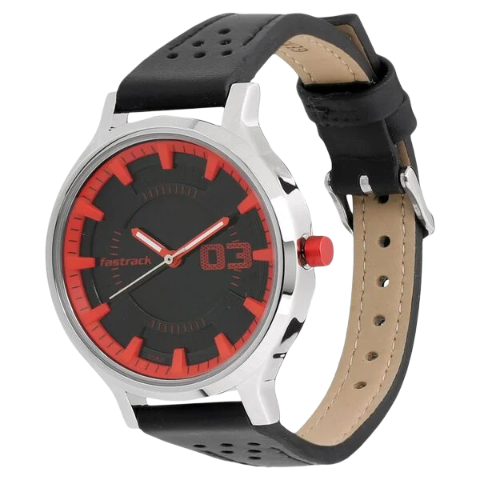 Fastrack Loopholes Quartz Analog Black Dial Leather Strap Watch for Girls