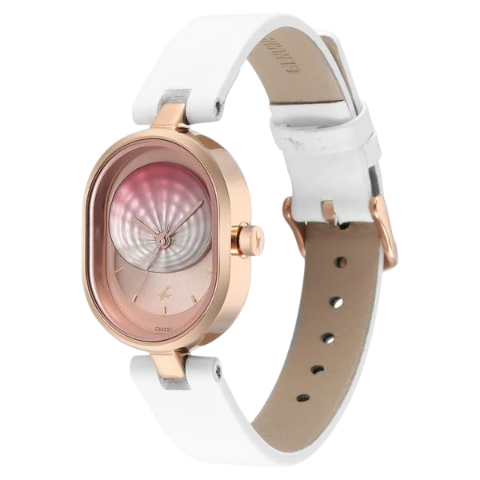 Fastrack Uptown Retreat Quartz Analog Pink Dial Leather Strap Watch for Girls